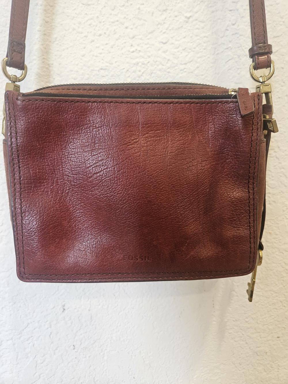 Fossil Devon Double Zip Crossbody Bag – Cabernet Wine Leather Organizer